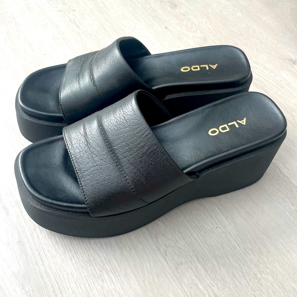 Aldo Y2K Black Chunky Mule Sandals